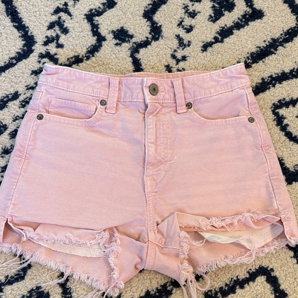 Pink Frayed Hem courderoy Shorts